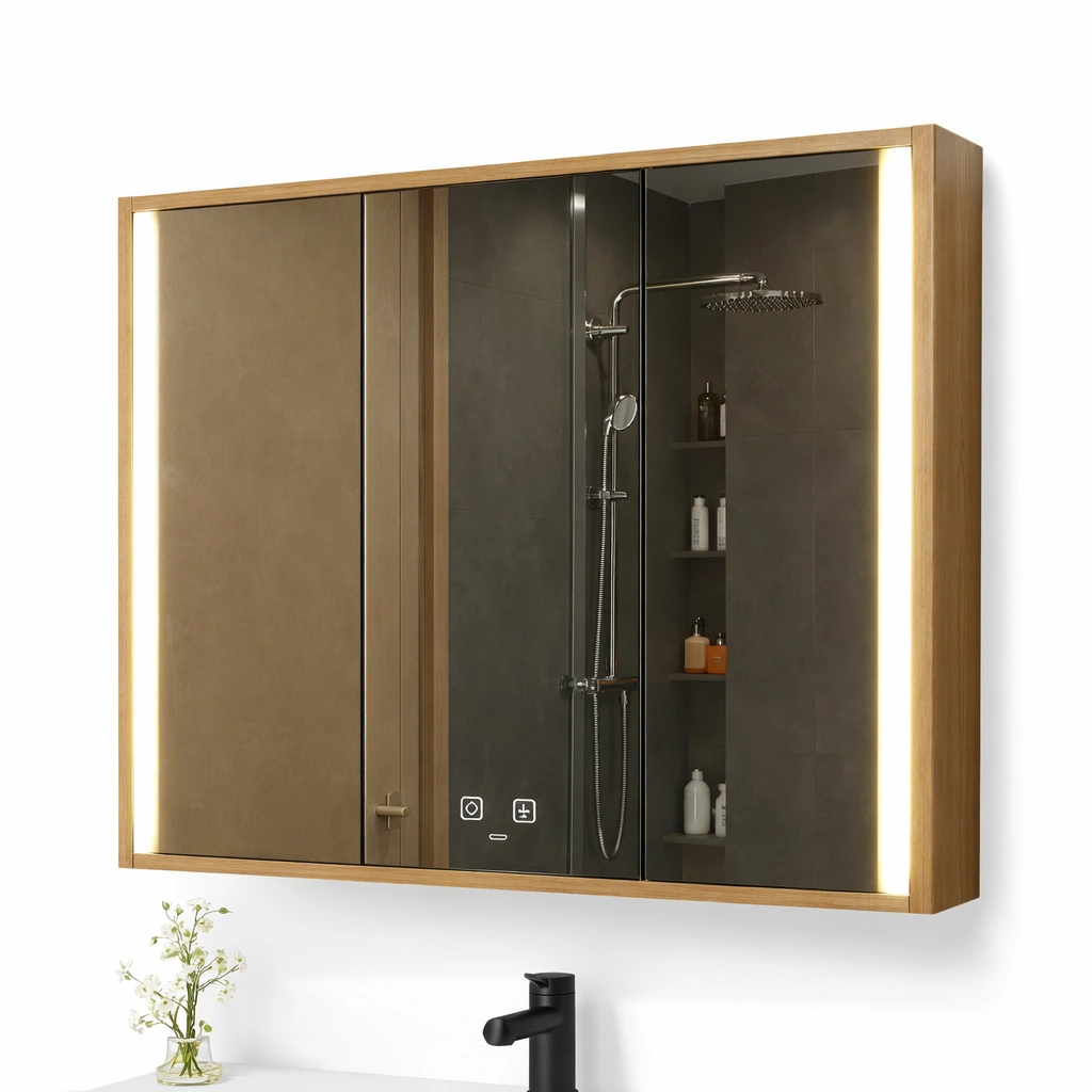 Armario de bano con espejo y luz LED integrada-cozanoe